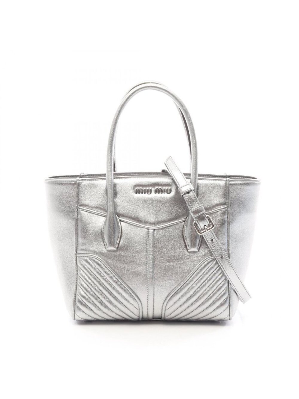 Miu Miu Handbag Nappa Biker 2-Way Silver Leather Tote